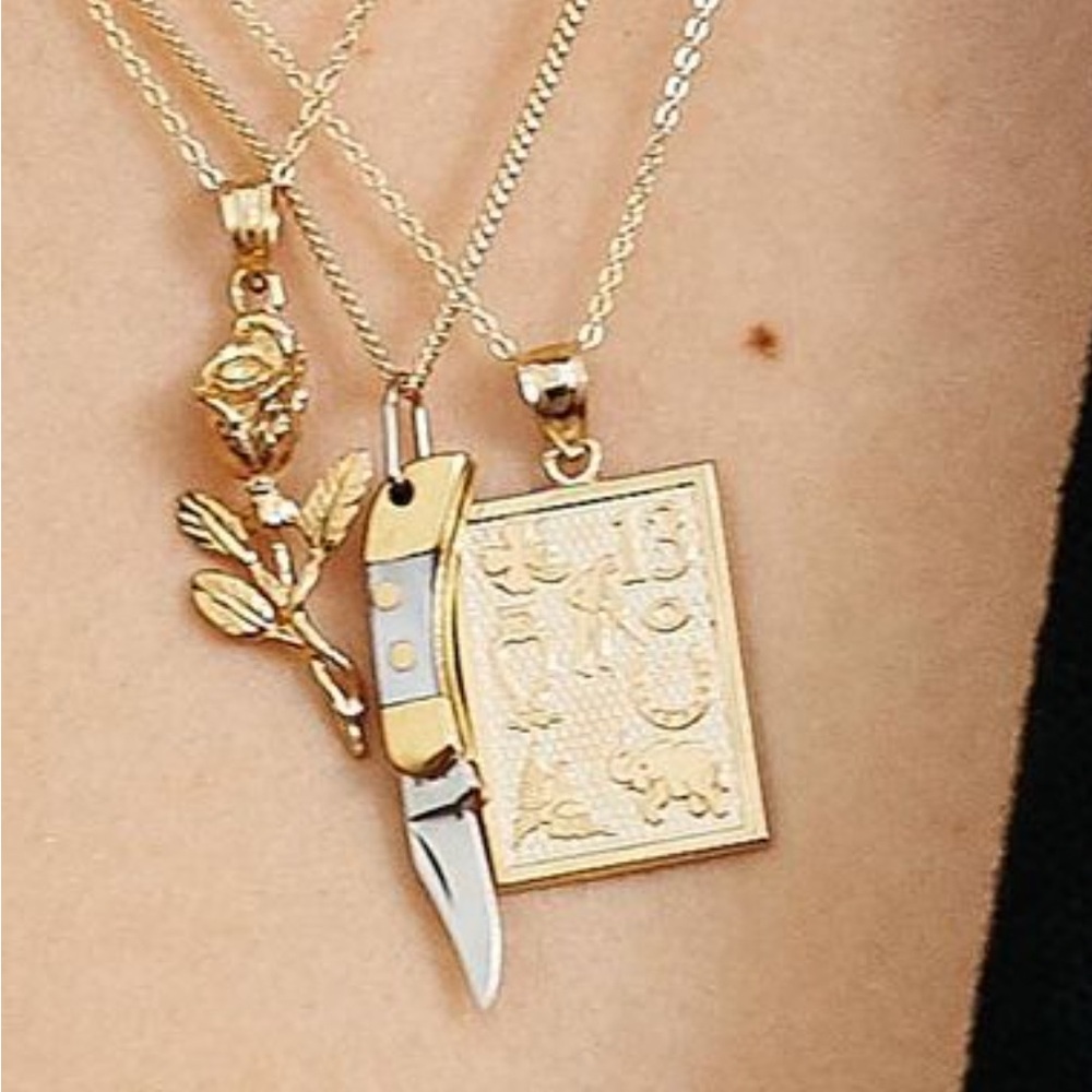14k real gold charm Bagatiba lucky symbols charm rectangular pendant w/ receipt